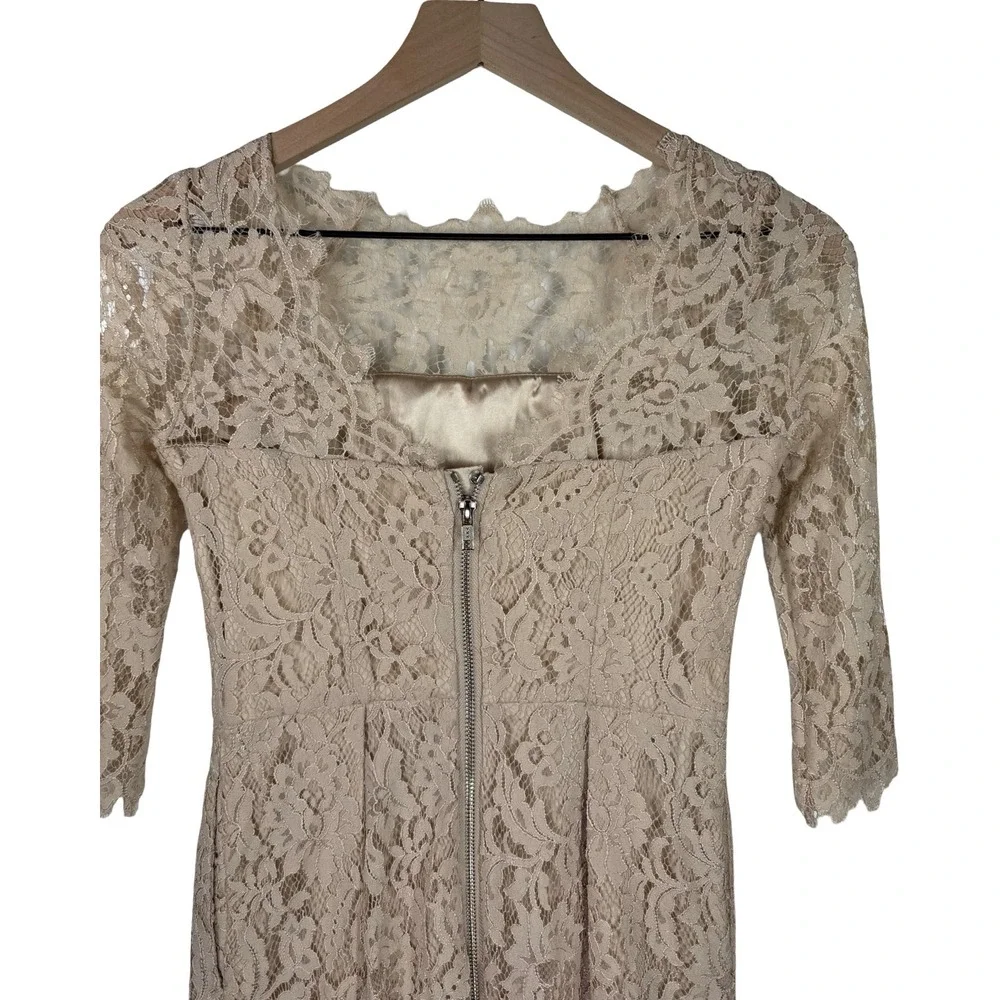Milly of New York Champagne Floral Lace Sheath Dress Beige 3/4 Sleeve Size 0 - Picture 5 of 7